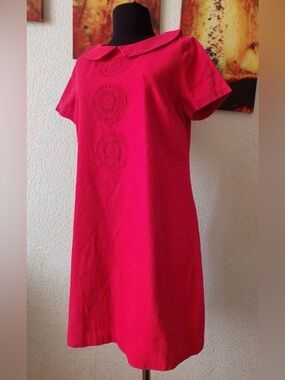 Boden Pink Short Sleeve Midi Dress with Peter Pan Collar